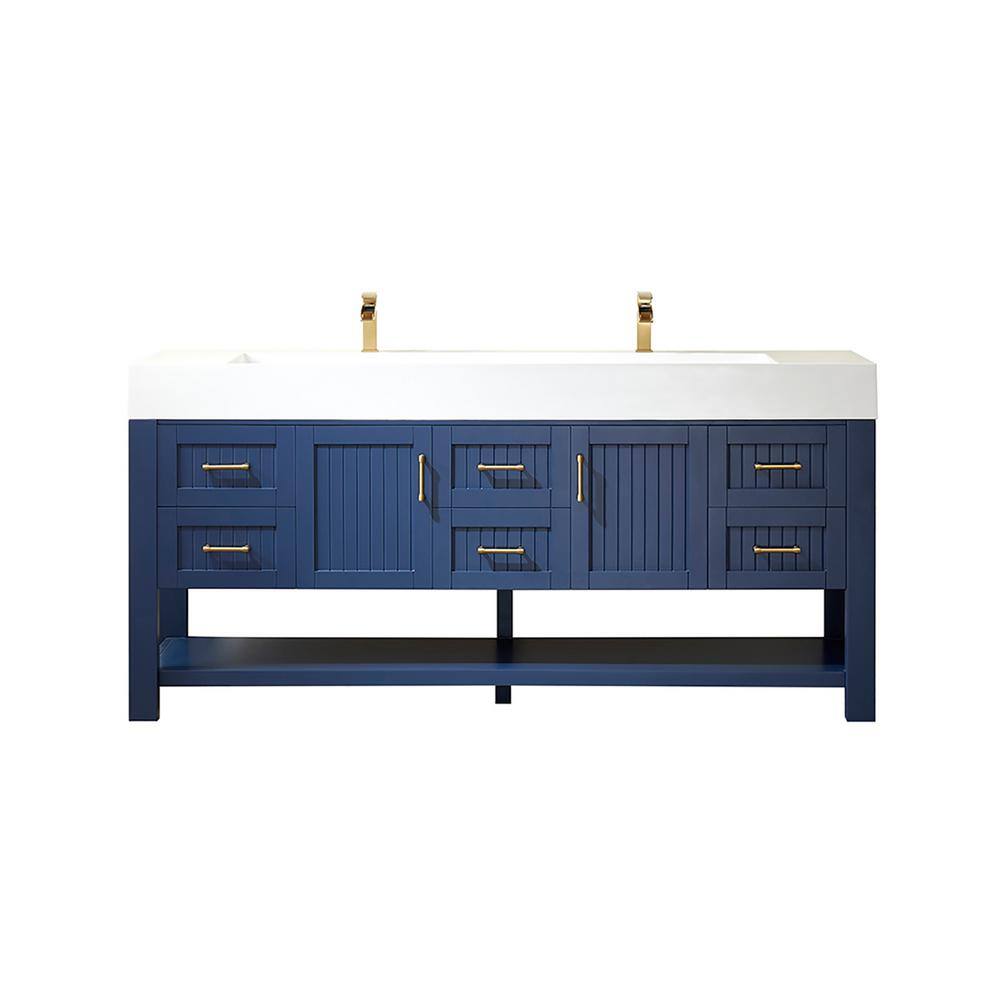 ROSWELL Pavia 72 in. W x 19.7 in. D x 34.6 in. H Bath Vanity in Royal Blue with White Integrated Artificial Stone Sink and Top 855072-RB-WHN