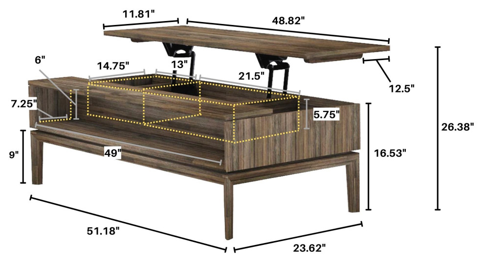 West 51 quotWide Coffee Table With Lift Top   Rustic   Coffee Tables   by LH Imports  Houzz