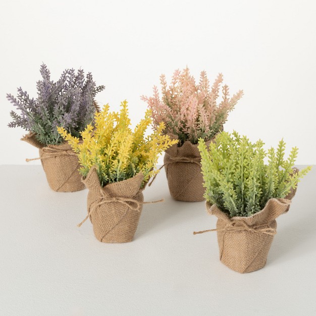 Sullivans Artificial Lavender Burlap Bundle Set Of 4 8 5 quot h Multicolored