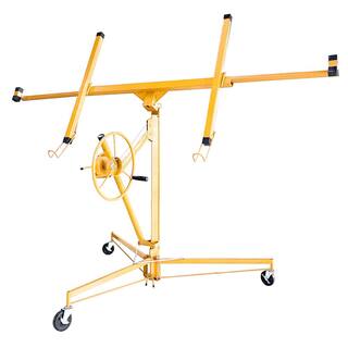 Kahomvis 11 ft. Heavy-Duty Steel Drywall Lift Drywall Panel Hoist in Yellow with Wheel Base Heng-LKW3-67