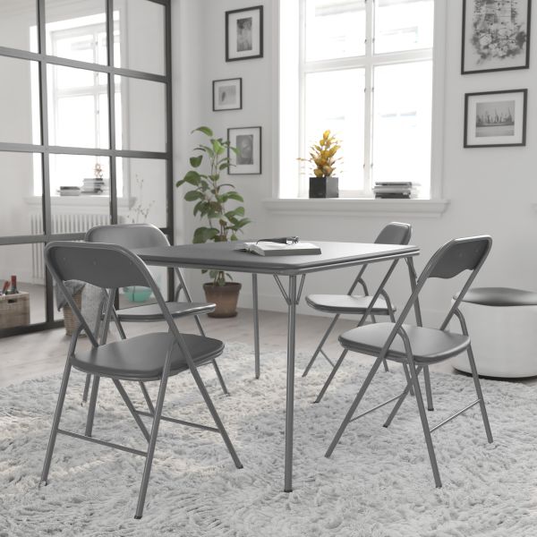 Madison 5 Piece Gray Folding Card Table and Chair Set