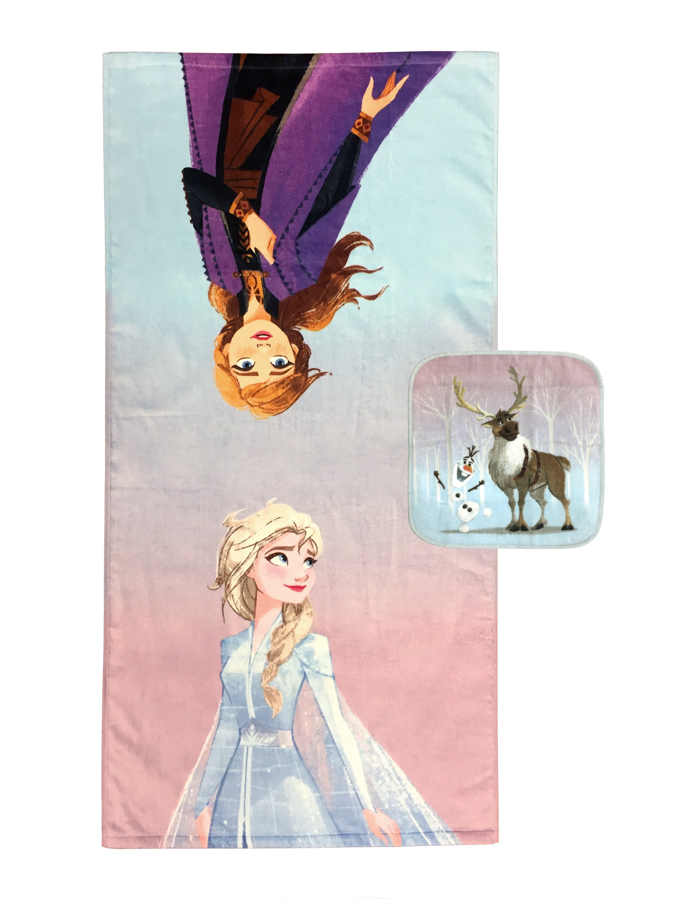 Disney Frozen Design 2 Two Piece Towel and Washcloth Bath Set， 100% Cotton