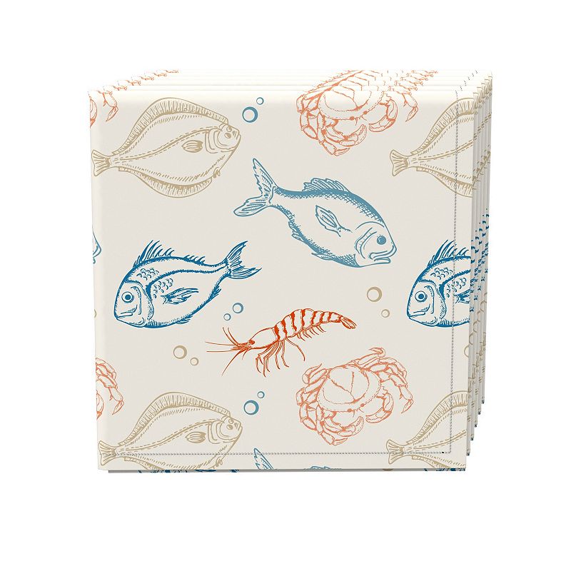 Napkin Set， 100% Polyester， Set of 4， 18x18， Retro Sea