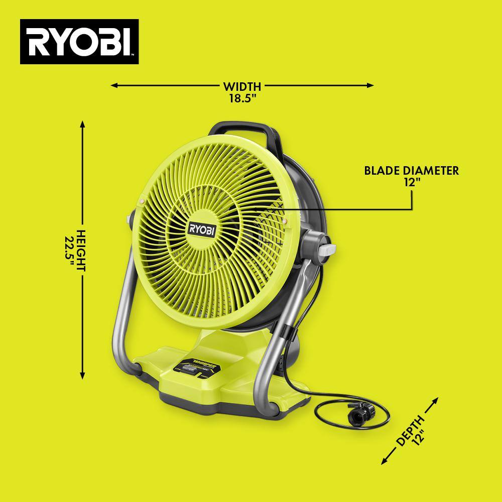 RYOBI ONE+ 18V Cordless Hybrid WHISPER SERIES 12 in. Misting Air Cannon Fan (Tool Only) PCL850B