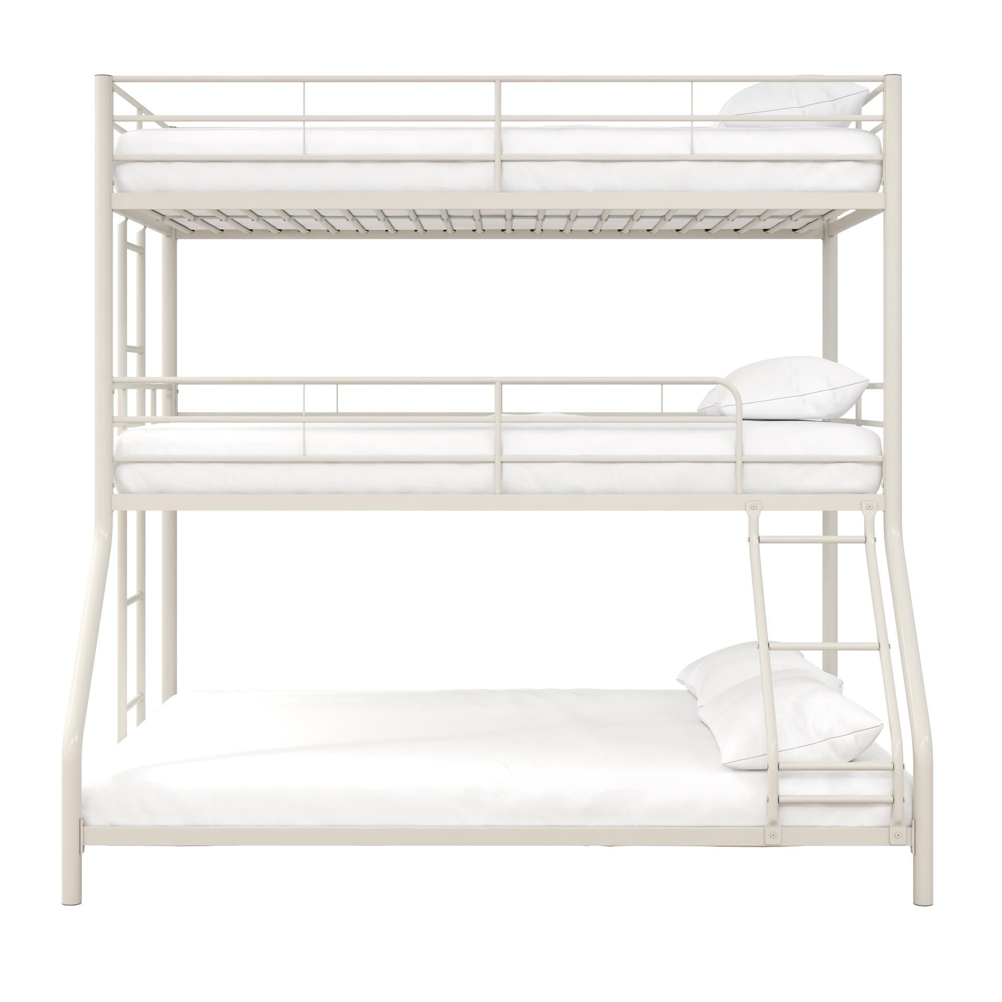 DHP Everleigh Triple Metal Bunk Bed, Twin/Twin/Full, Bed for Kids, Off White