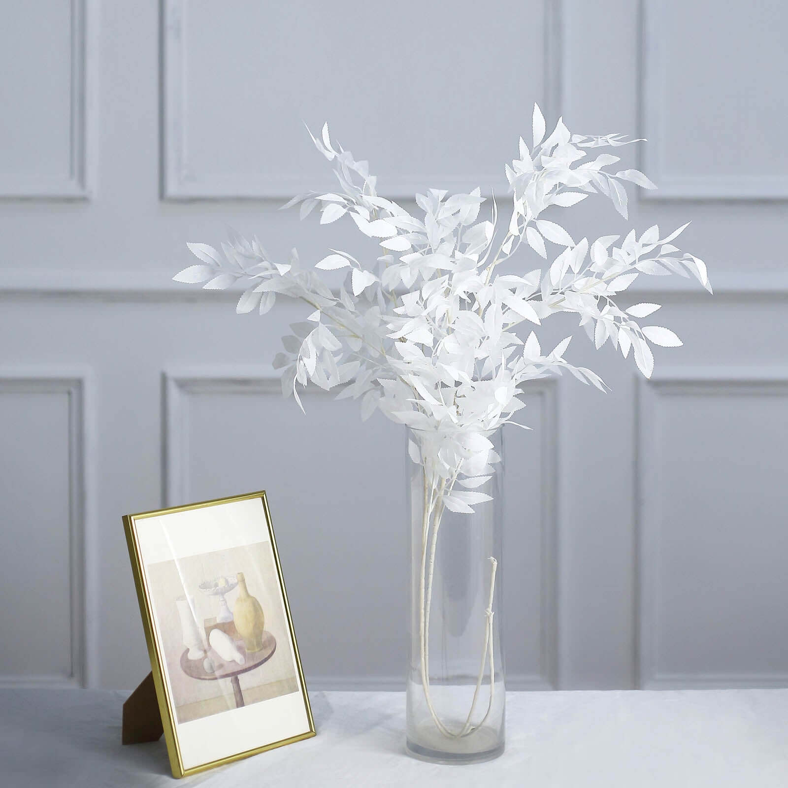 2 Bushes White Artificial Silk Plant Stem Vase Fillers, Faux Beech Leaf Branches 42