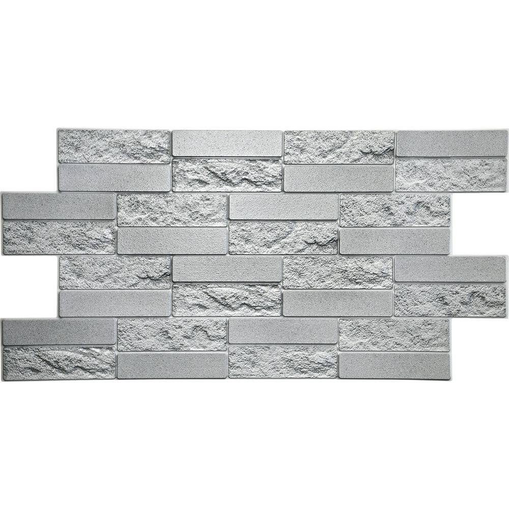 Dundee Deco 3D Falkirk Retro 1100 in. x 39 in. x 19 in. Grey Faux Cement Brick PVC Decorative Wall Paneling (10-Pack) GRHDTP10019927-10