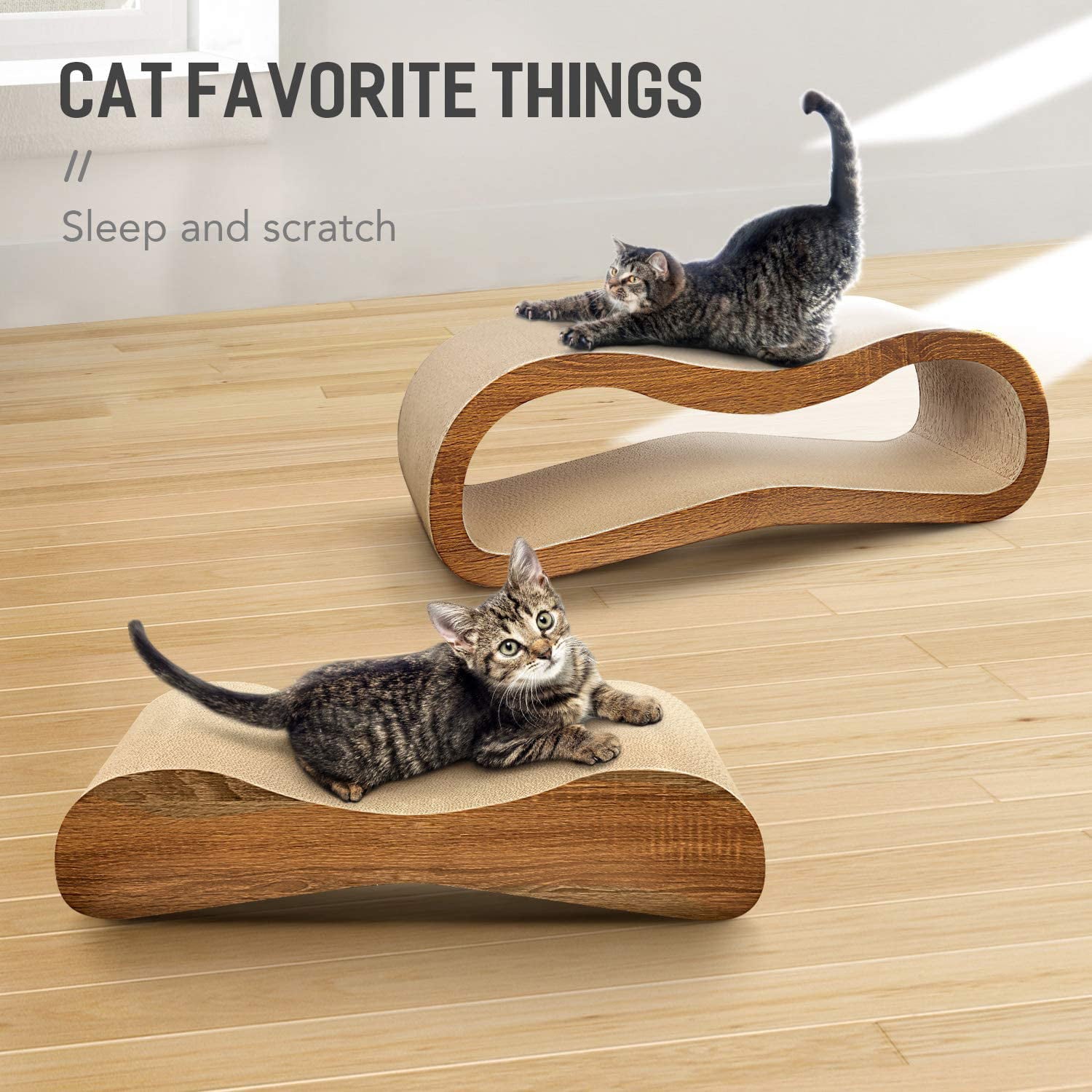 SUGIFT 2 in 1 Cat Scratcher Cardboard Lounge Bed Cat Scratching Post Durable Board Pads