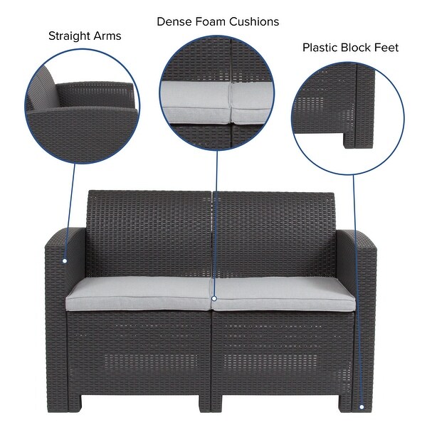 Faux Rattan Loveseat with AllWeather Cushions