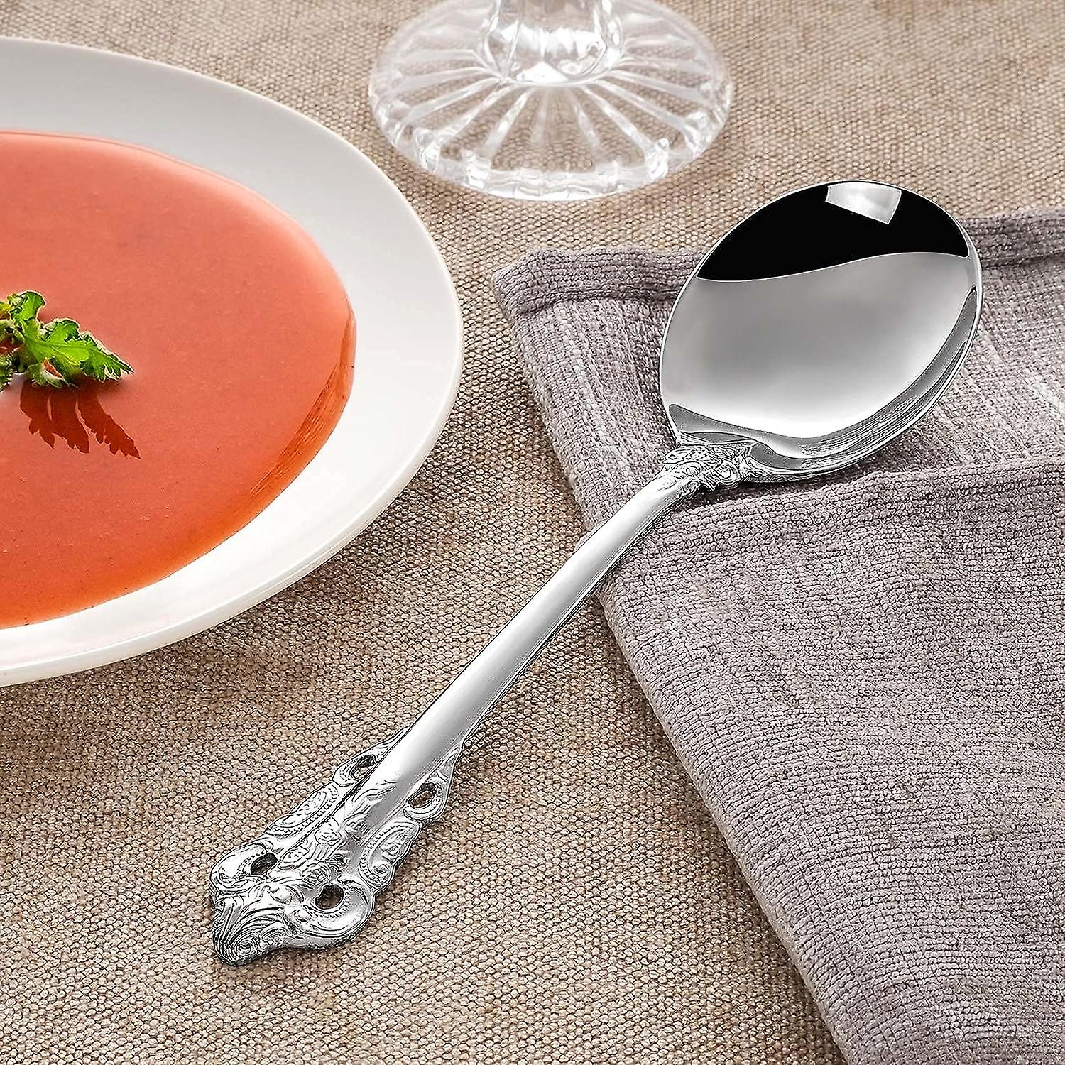 Gorgeous Round Soup Spoon， Set Of 4， 18/10 Stainless Steel， Silver Visions Bouillon Spoon