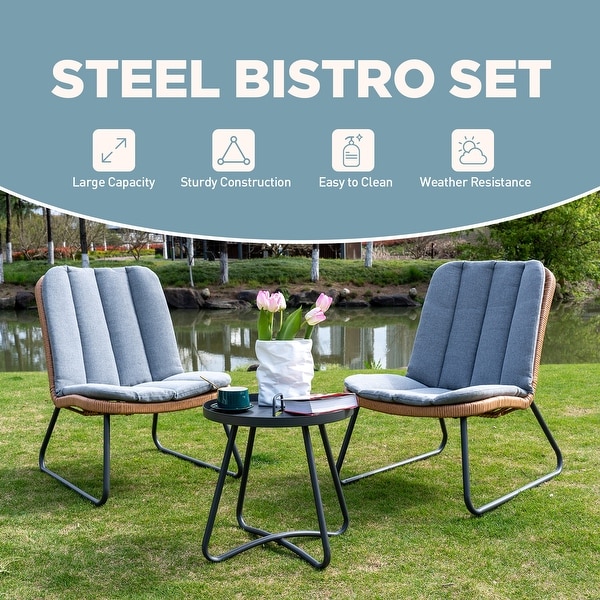 Patio Furniture Sets Rattan Wicker Outdoor Bistro Sets with Cushions (Set of 3)