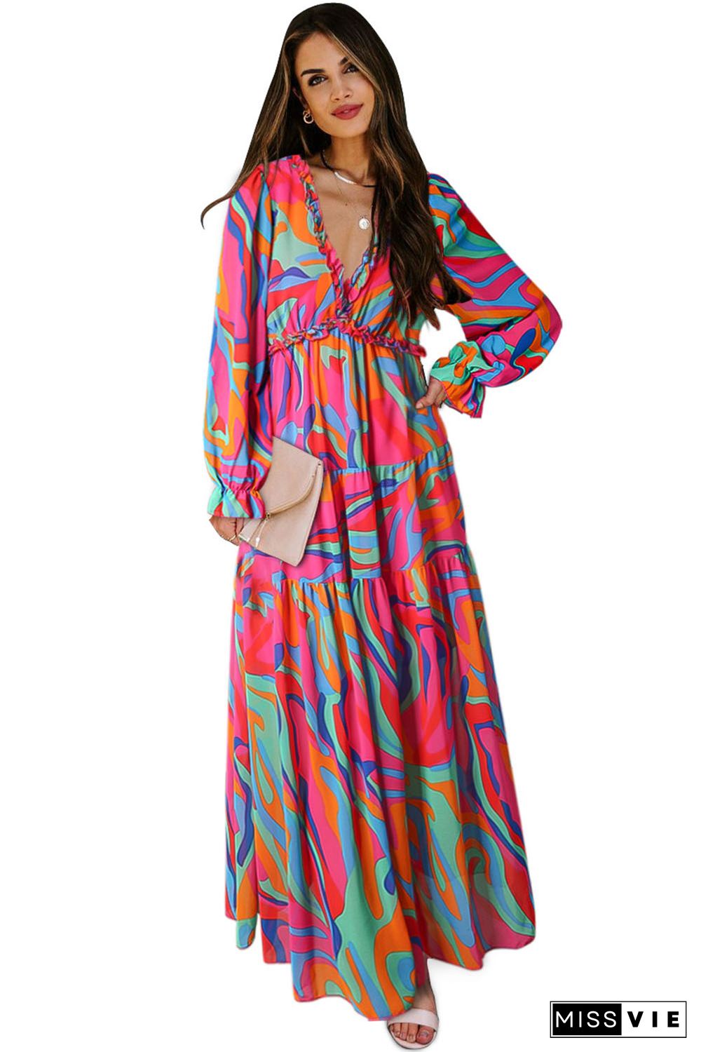 Multicolor Wild Lotus Ruffle Tiered Maxi Dress