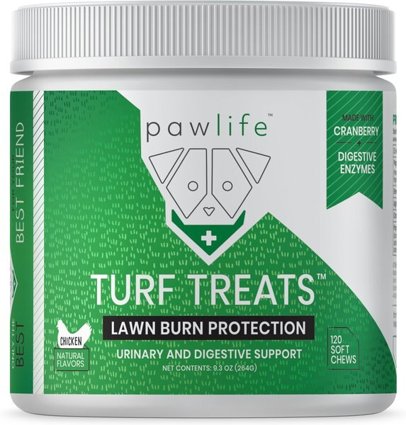 Pawlife Turf Treats Lawn Burn Protection Urinary and Digestive Support Chicken Flavor Soft Chews Dog Supplement， 120 count