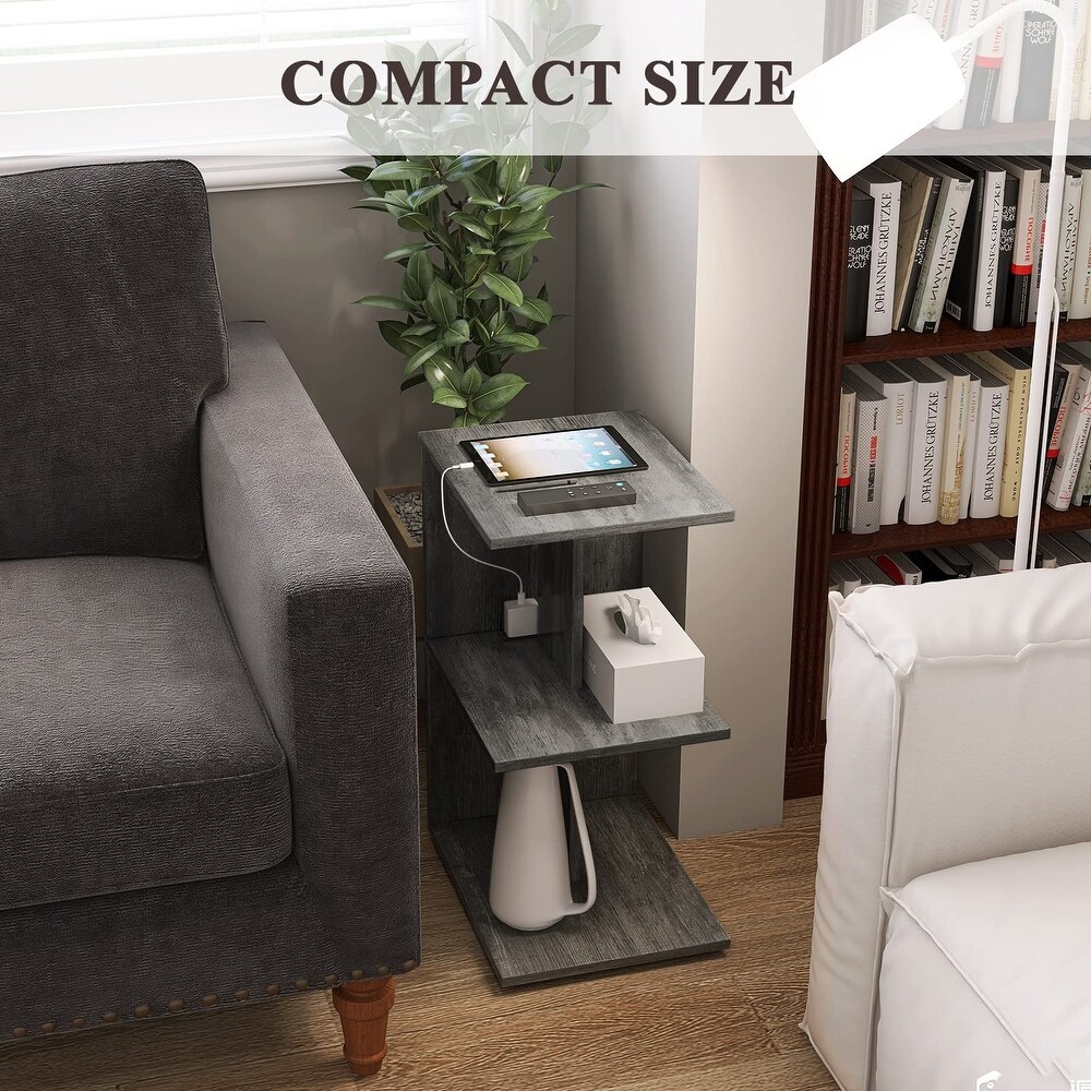 End Table with Charging Station  Narrow Side Tables for Small Spaces with USB Ports and Outlets Rolling Bedside Nightstand