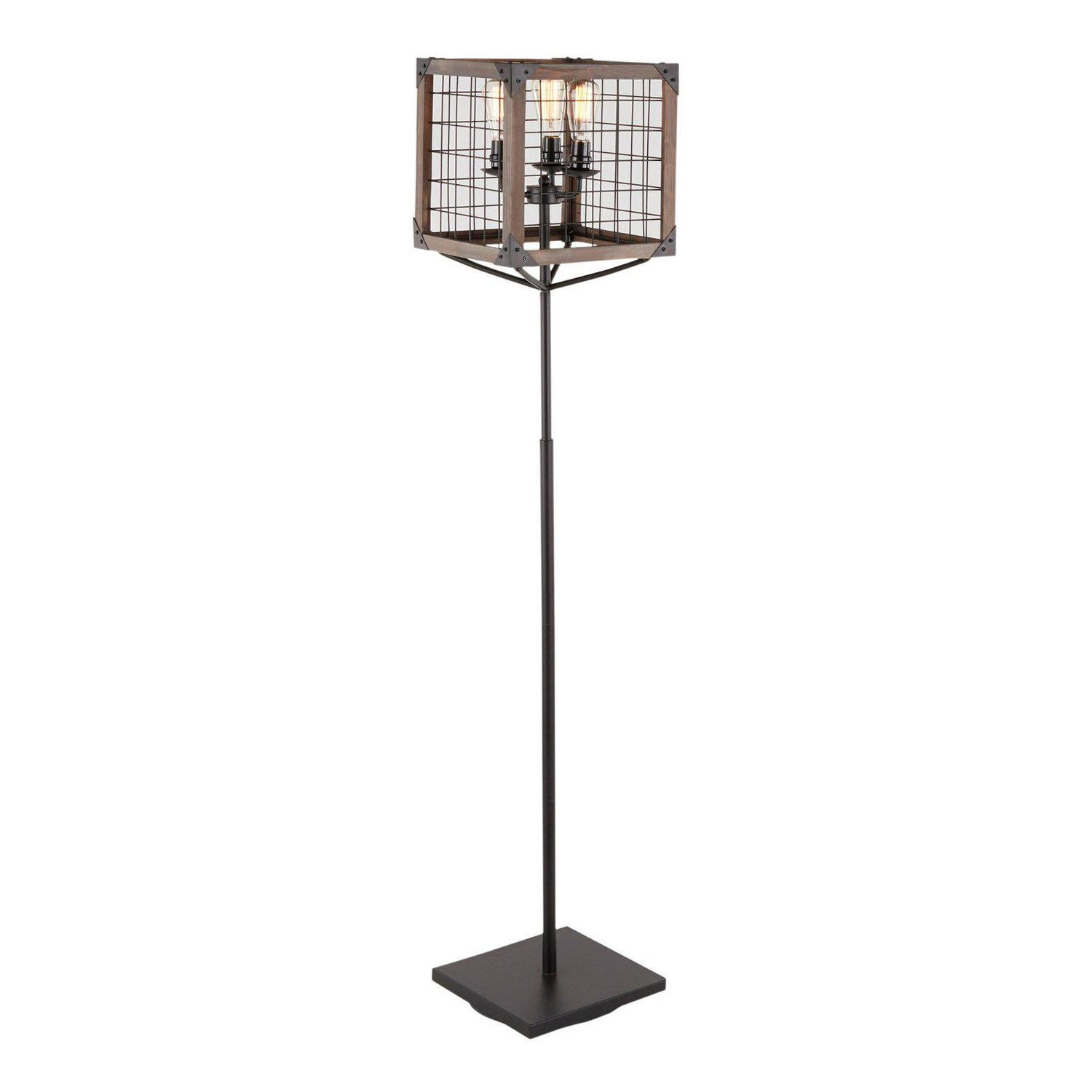 LumiSource Orleans Industrial Floor Lamp with Wooden Wire Crate Shade