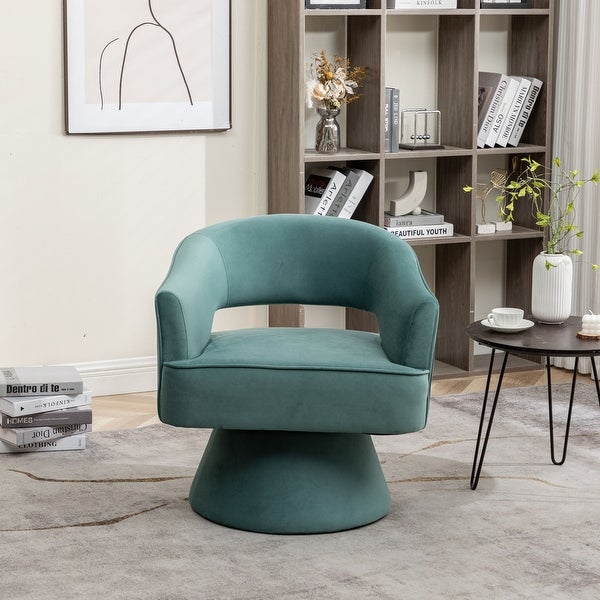 SEYNAR Modren Velvet Living Room Swivel Arm Barrel Chair with Tufted Back