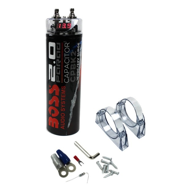 Boss Cpbk2 2 Farad 20 volt Digital Voltage Car Audio Power Capacitor Led Black