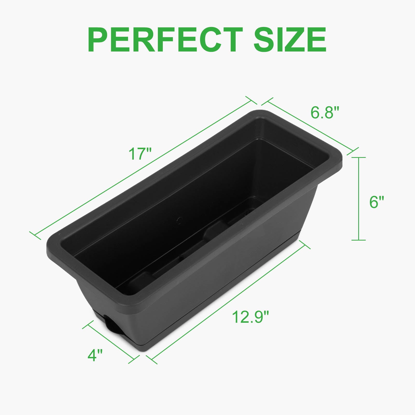 GROWNEER 17 Inches 3 Packs Black Window Box Rectangular Flower Vegetable Planter Boxes Plastic Flower Pot with 15 Pcs Plant Labels, Plant Container with Saucer for Windowsill, Patio, Garden, Home