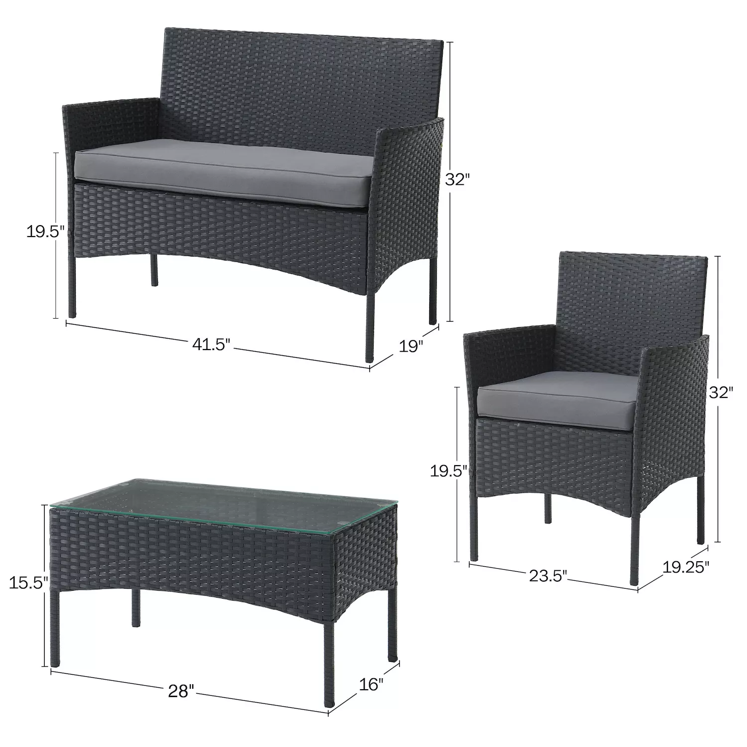 Lavish Home Patio Loveseat， Chair and Coffee Table 4-piece Set