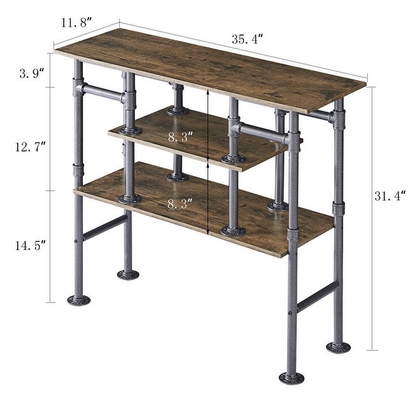 VECELO Modern Industrial Console Table with 3-tier Open Storage Shelves