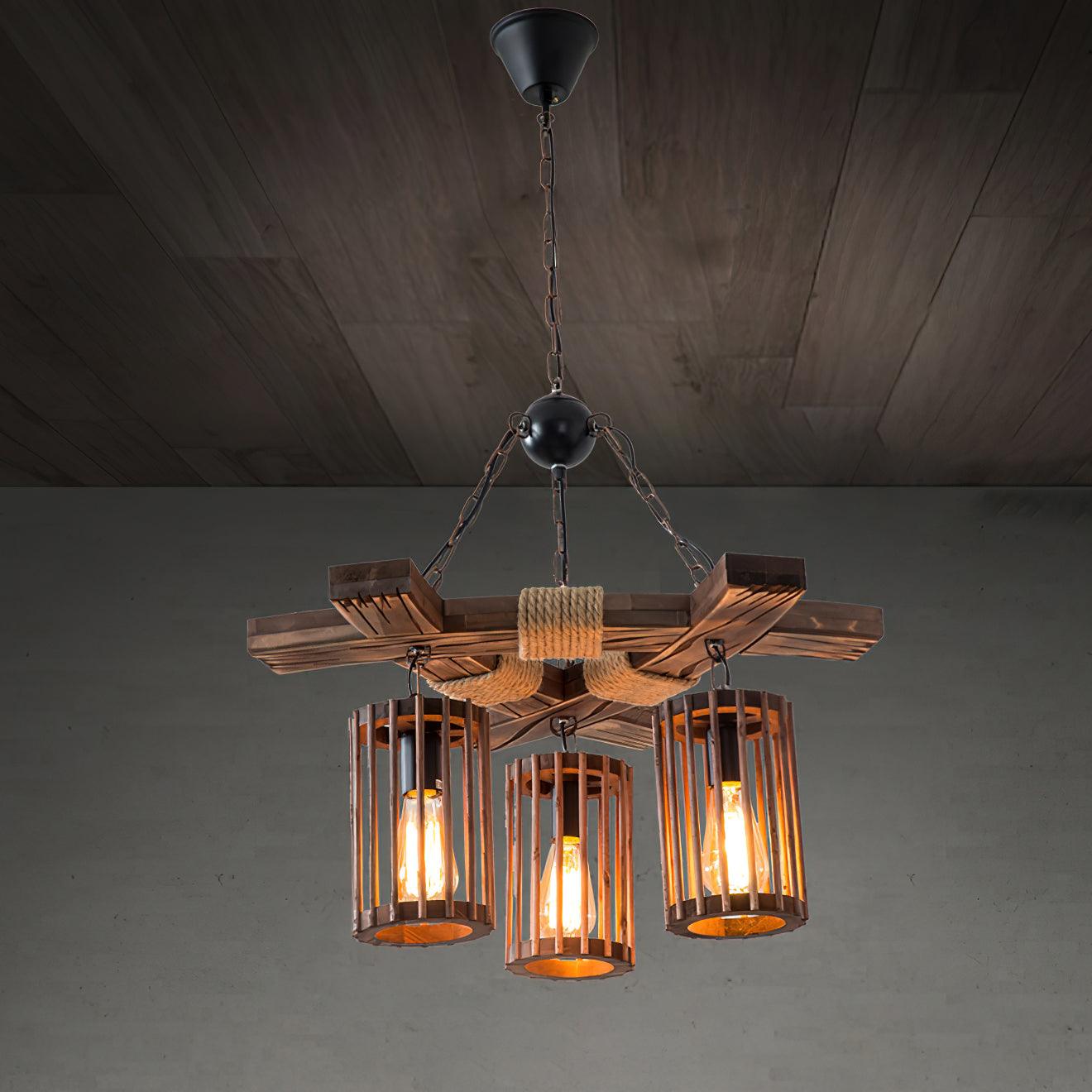 Retro Solid Wood Chandelier