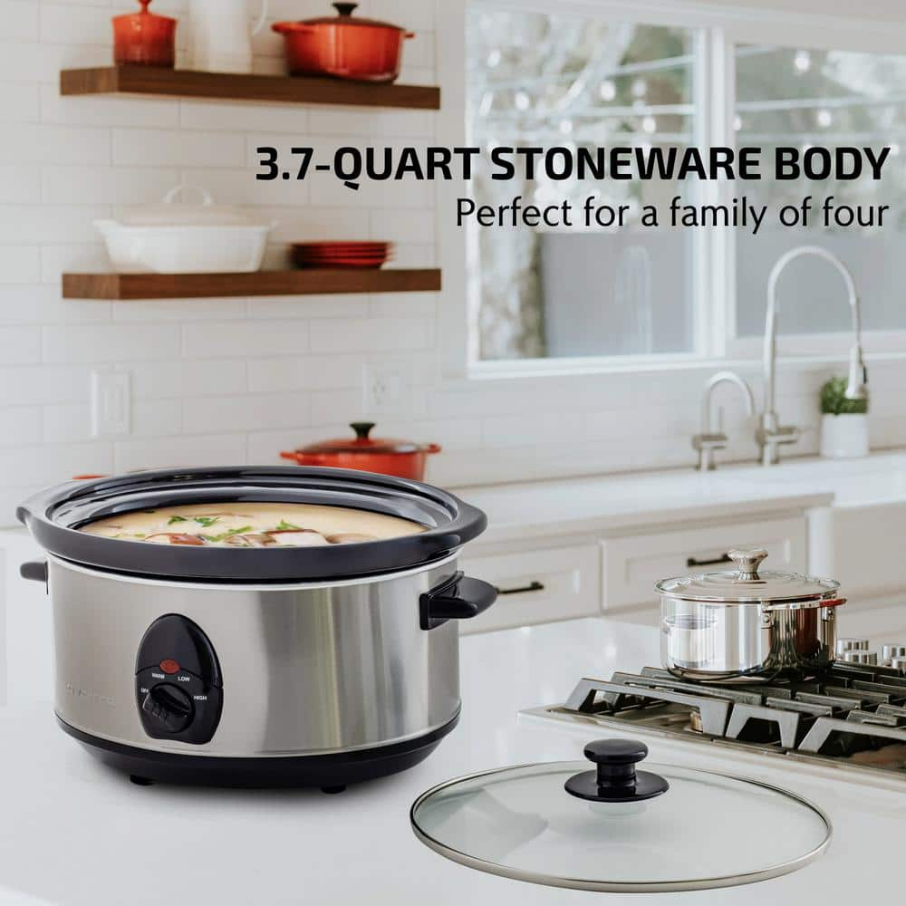 OVENTE 3.7 qt. Stainless Steel Electric Slow Cooker with Heat-Tempered Glass Lid, Adjustable Temperature Control, (SLO35ABR) SLO35ABR