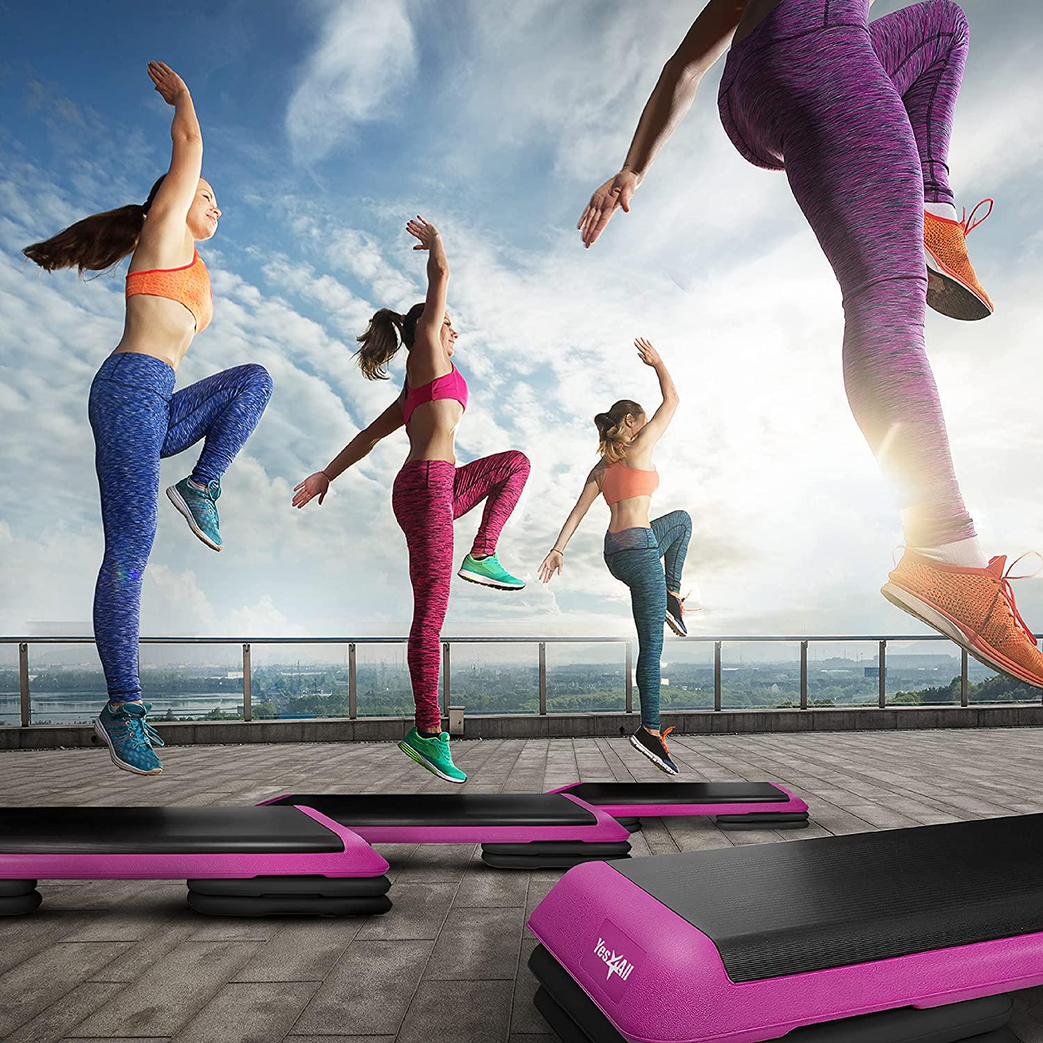 Yes4All Adjustable Aerobic Step Platform， 40 in x 16 in with 4 Risers， Pink and Black