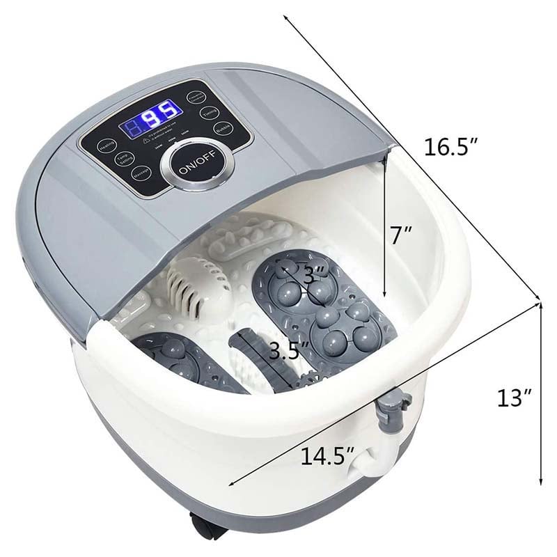 Heated Foot Spa Bath Massager with Bubbles, 16 Pedicure Shiatsu Roller Massage Points, Electric Foot Soaker Tub