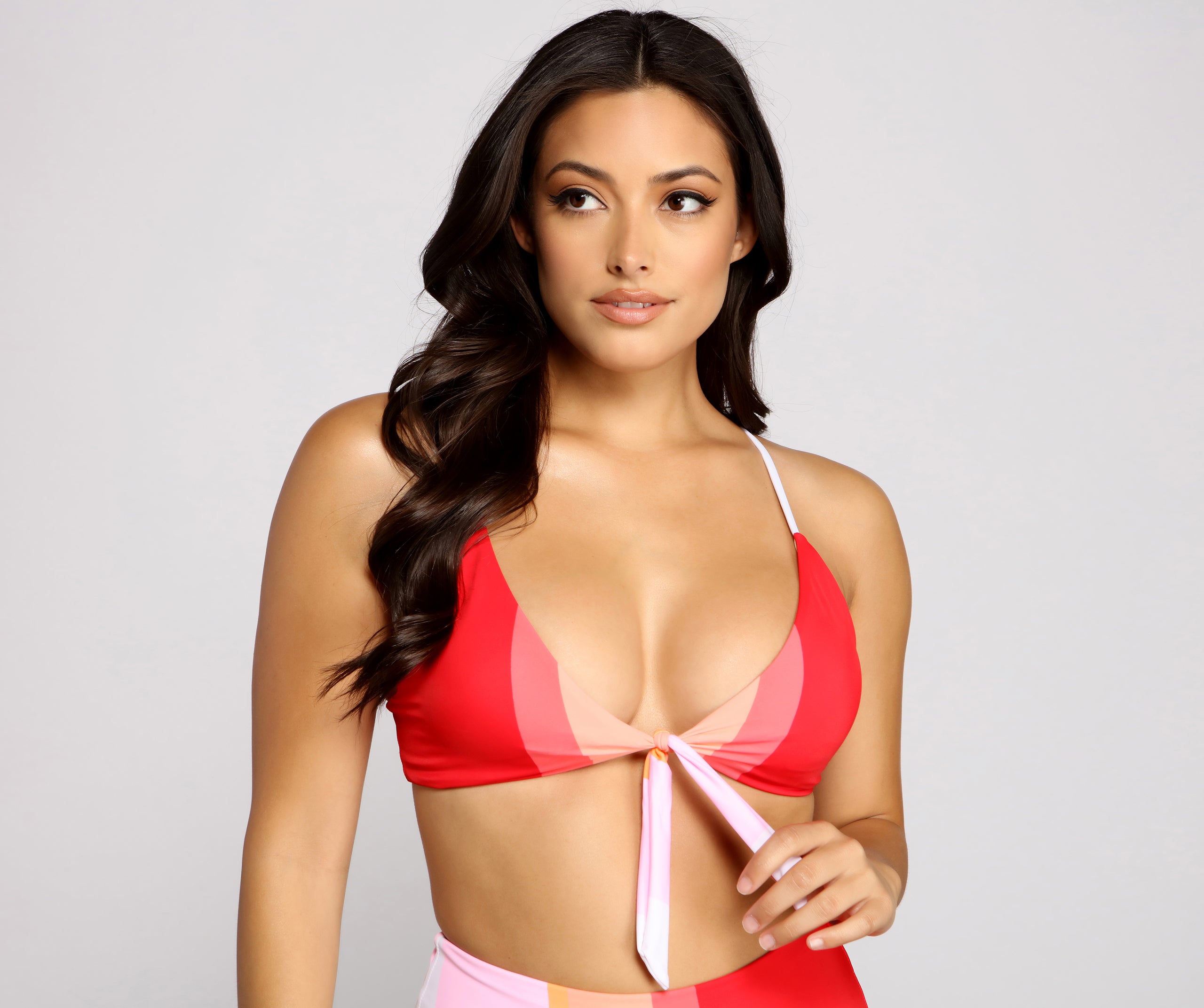 Color Block Tie Front Swim Top