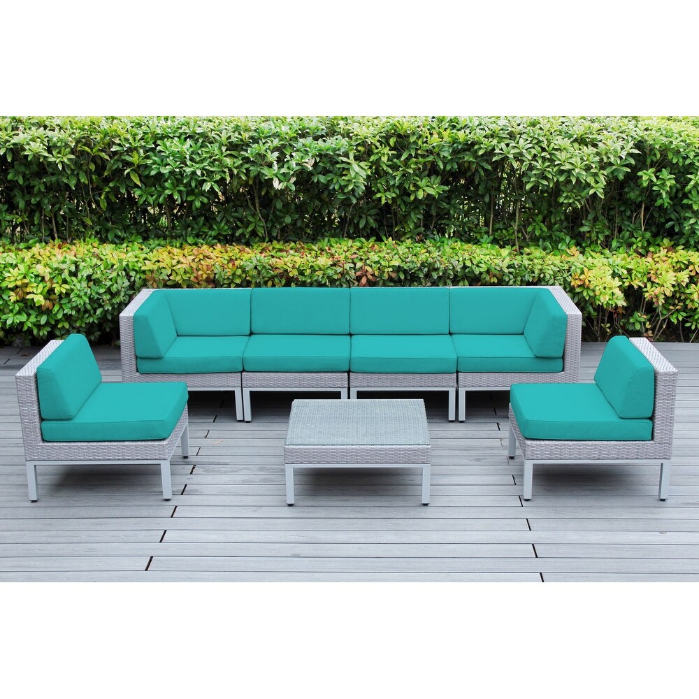 Contemporary 7 Piece Gray Wicker Outdoor Patio Seating Group with Cushions