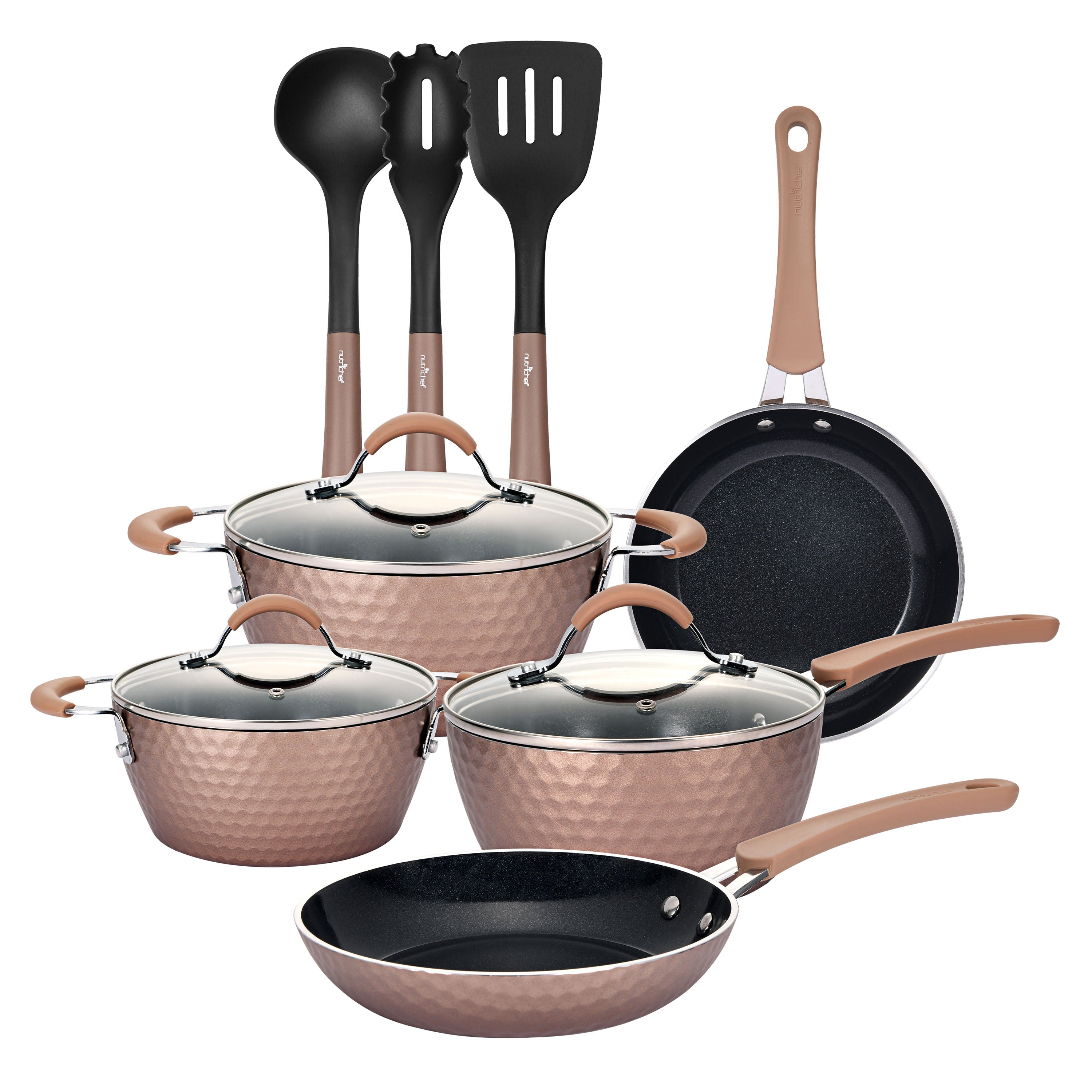 11 Piece Nonstick Diamond Pattern Kitchen Cookware Set, Allura Bronze (Open Box)