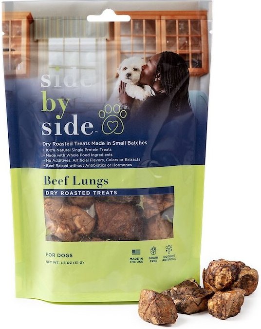 Side By Side Beef Lung Freeze Dried Dog Treats， 1.8-oz bag