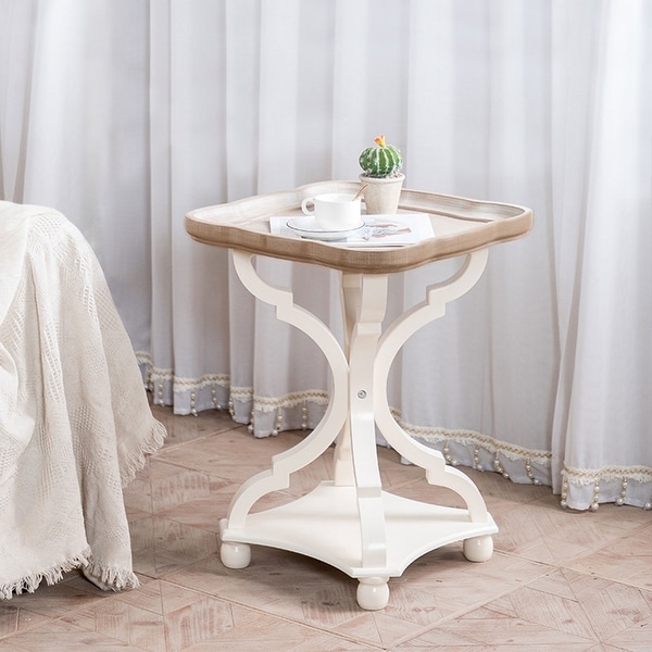 Farmhouse Solid Wood Distressed End Table Tray Table