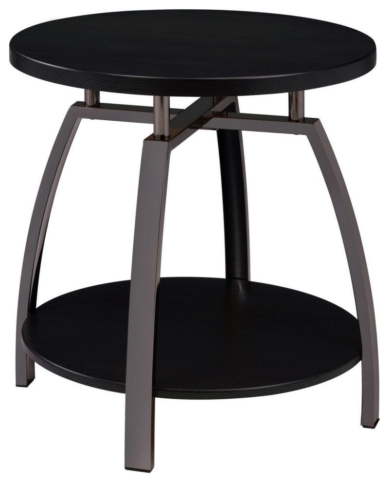 Dyn 23 quotRound End Table  Open Shelf  Grayish Black Top  Gray Metal Legs   Side Tables And End Tables   by VirVentures  Houzz