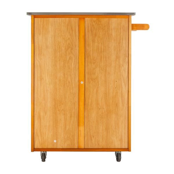 Wulawindy Moveable Kitchen Cart with Stainless Steel Table Top and One Drawer and One Cabinet Sapele