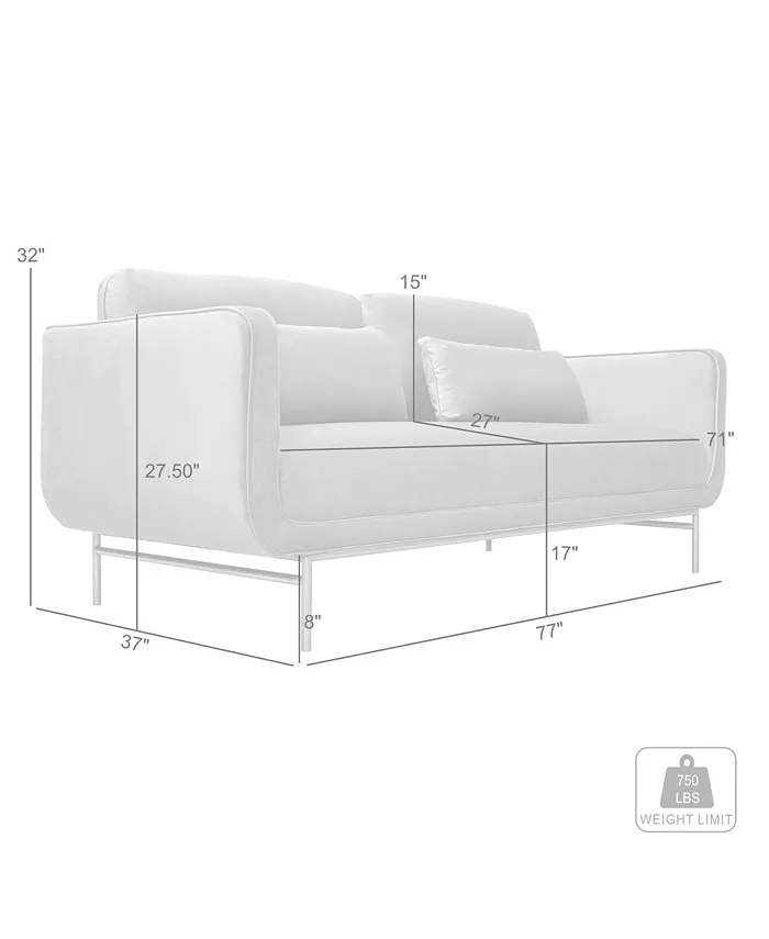 Armen Living Lilou 77 Velvet with Metal Legs Sofa