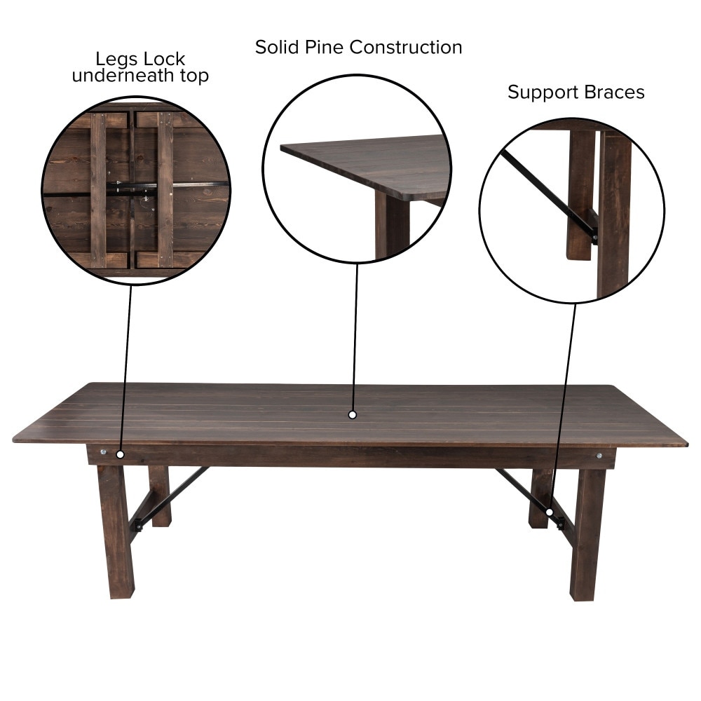 Rustic Farm Solid Pine Folding Dining Table