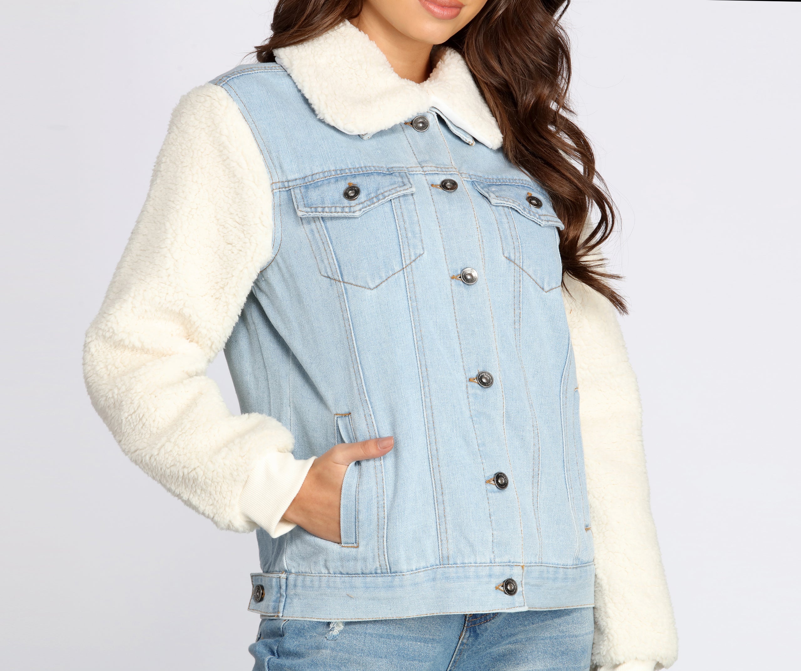 Sherpa Sleeve Denim Jacket