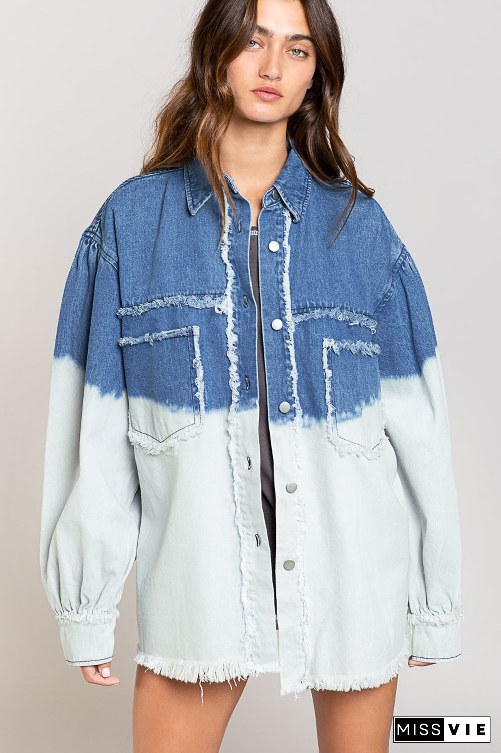 Gradient Color Pocket Tassel Open Button Denim Jackets