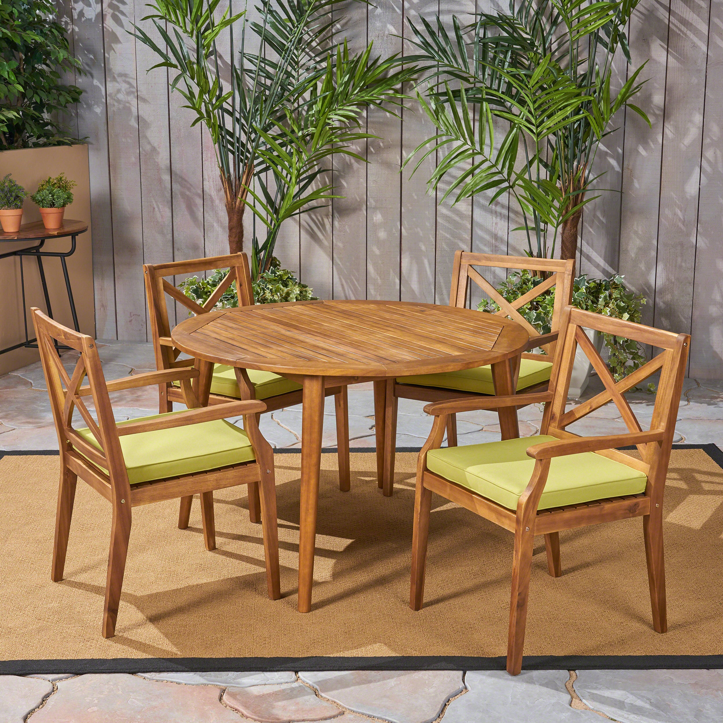 Jenson Outdoor 5 Piece Acacia Wood Dining Set with Cushions