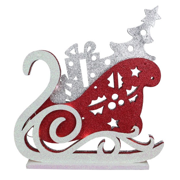 Red And Silver Led Lighted Sleigh Silhouette Christmas Tabletop Decor