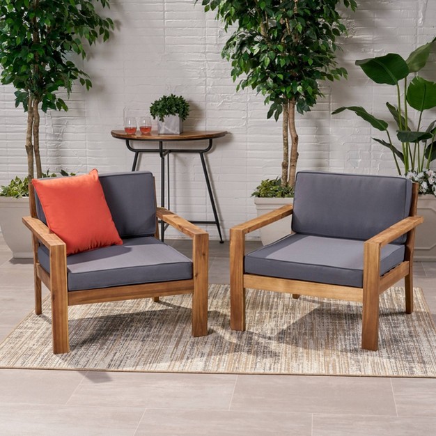 Santa Ana 2pk Acacia Wood Club Chairs Teak dark Gray Christopher Knight Home