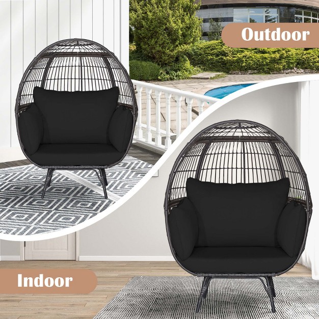 Costway Patio Oversized Rattan Wicker Egg Chair Lounge Basket 4 Cushion Indoor amp Outdoor