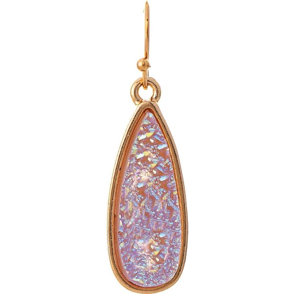 Rain  Gold Lavender Sparkle Druzy Teardrop Earrings