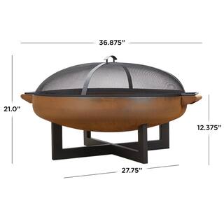 Real Flame La Porte 37 in. L x 37 in. W Outdoor Steel Wood in Rust Burning Fire Pit with Storage Cover 400-RST