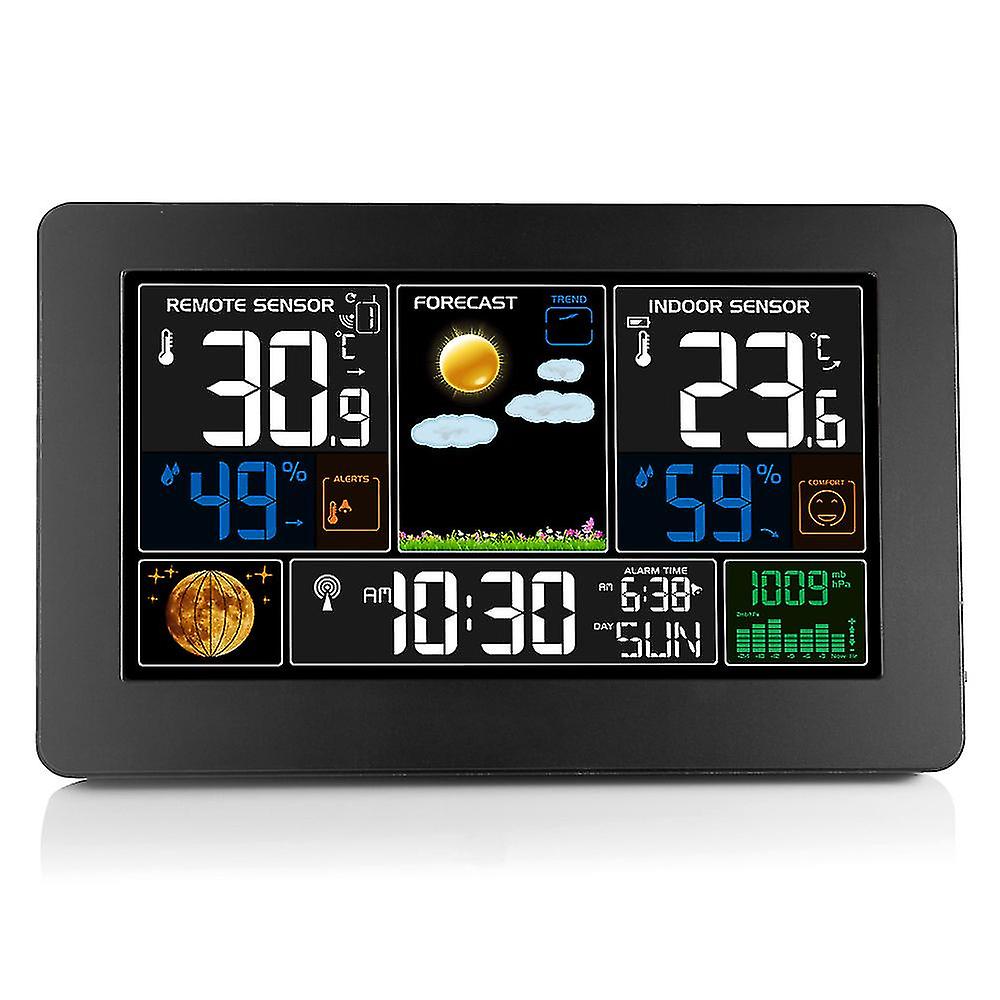 Weather Station With Outdoor Indoor Sensor， Msf Wireless Digital Alarm Clock， Barometer， Temperature， Humidity Monitor， Weather Forecast For Home Gard