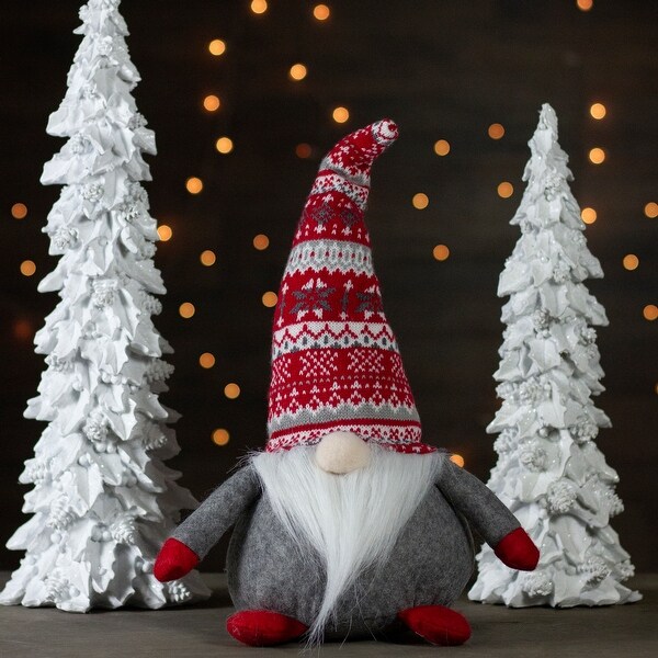 17 Inch Red Gray White Lodge Style Tabletop Gnome Christmas Decoration