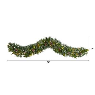 6 ft. Pre-lit LED Snow Tipped Artificial Artificial Garland with 35 Clear LED Lights and Pine Cones W1311