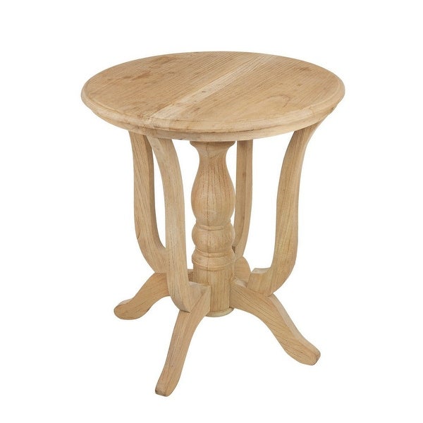 28 Inch Round Side Table， Turned Legs， Classical Style， Wood Grain， Brown - 23.6L x 23.6W x 27.6H， in inches