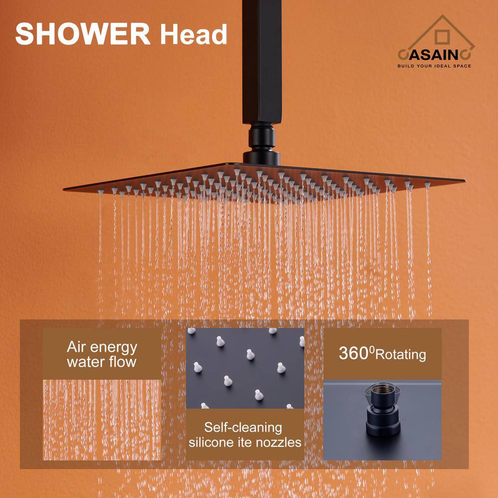 CASAINC 3-Spray Pattern 10 in Ceiling Mount Shower Head Tub Spout and Functional Handheld Matte Black (Valve Included) WF-W98C03H-10